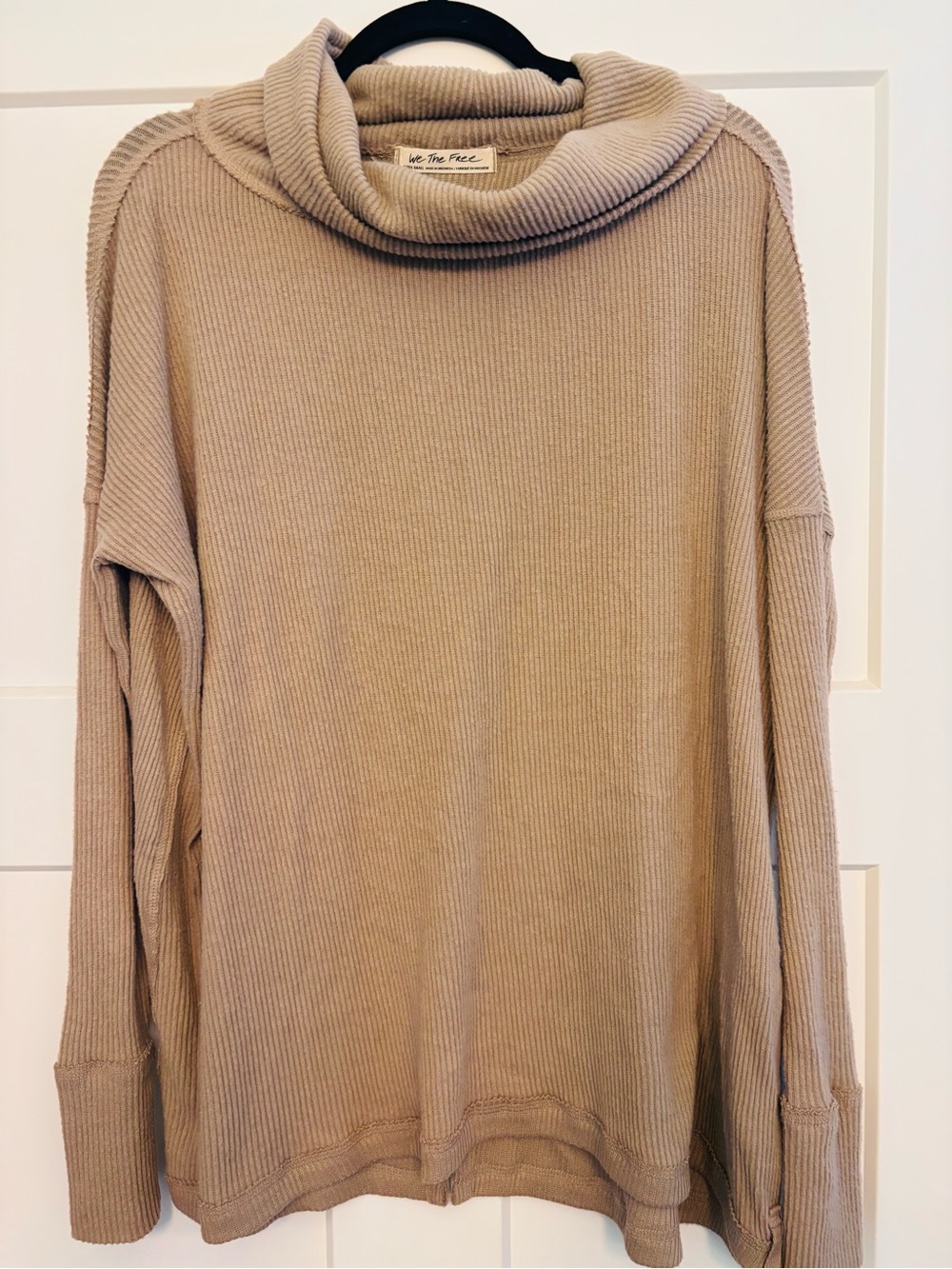 Free People Ribbed Cowl Neck Sweater in Taupe Slit back Size XS